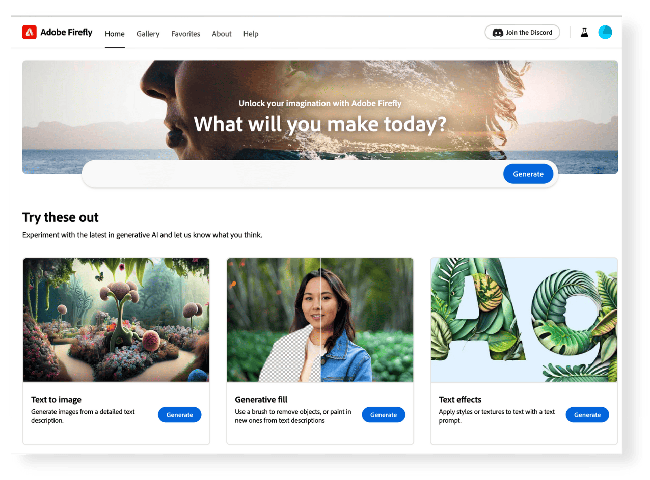 screenshot of Adobe Firefly's dashboard