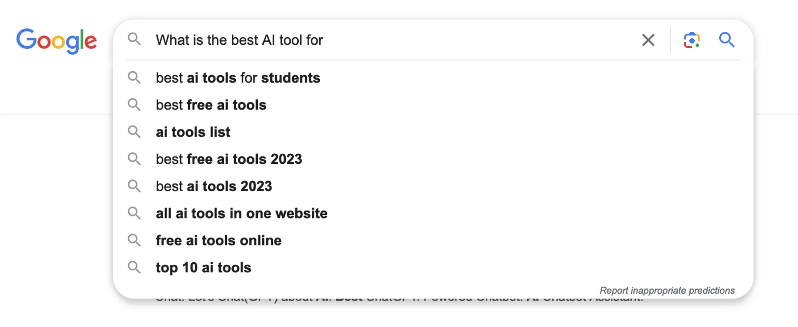 screenshot of a gooogle search autocomplete